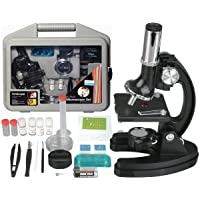 AmScope 120X-1200X 52-pcs Kids Beginner Microscope STEM Kit with Metal Body Microscope, Plastic Slides, LED Light and…