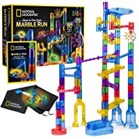 NATIONAL GEOGRAPHIC Glowing Marble Run – 80 Piece Construction Set with 15 Glow in the Dark Glass Marbles & Mesh Storage…