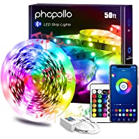 PHOPOLLO Led Lights 50ft for Bedroom Smart Work with Music sync Color Changing Led Tape 24 Key Remote Flexible 5050 Led…