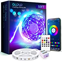 Gupup Bluetooth LED Strip Lights 50ft,Color Changing LED Lights for Bedroom,Built-in-Mic,Music Sync LED Light Strips…