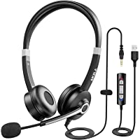 USB Headset with Microphone Noise Cancelling, AIKELA in-line 3.5mm Wired Computer Headset with Mute Function Plug and…