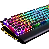 RK ROYAL KLUDGE Typewriter Style Mechanical Gaming Keyboard with True RGB Backlit Collapsible Wrist Rest 108-Key Blue…