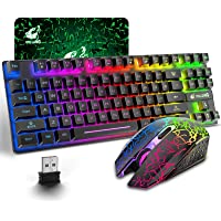 Wireless Gaming Keyboard and Mouse Combo with 87 Key Rainbow LED Backlight Rechargeable 3800mAh Battery Mechanical Feel…