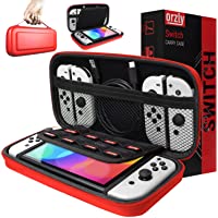 Orzly Carrying case for Nintendo Switch OLED and Switch Console - Red Protective Hard Portable Travel case Shell Pouch…