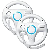 Beastron Mario Kart Racing Wheel Compatible with Nintendo Wii, 2 Sets White Color Bundle