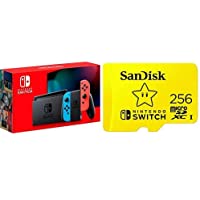 Nintendo Switch with Neon Blue and Neon Red Joy‑Con - HAC-001(-01) + SanDisk 256GB MicroSDXC UHS-I Card