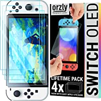 Orzly Glass Screen Protector for Nintendo Switch OLED 2021 Console Accessories (Pack of 4) - Tempered Glass Life time…