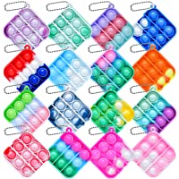 Xesakesi 16pcs Mini Pop Fidget Bubble Sensory Toy Pack Squeeze Keychain Toys, Simple Silicone Rainbow Stress Relief Hand…