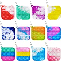 12 Pcs Mini Squeeze Pop Bubble Fidget Sensory Silicone Toys, Small Keychain Wrap Pop Bulk Toy Relieve Anxiety Stress…