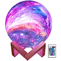 BRIGHTWORLD Moon Lamp Kids Night Light Galaxy Lamp 5.9 inch 16 Colors LED 3D Star Moon Light with Wood Stand, Remote…