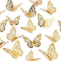 Crosize 72Pcs 3D Gold Butterfly Wall Decor 3 Sizes Butterfly Decorations Butterfly Party Cake Decorations 3D Butterfly…