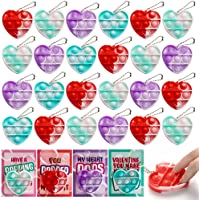 JOYIN 28 Packs Valentines Day Gift Cards with POP Bubble Fidget Toys Heart Keychain, Pop Push it Stress Relief Fidget…