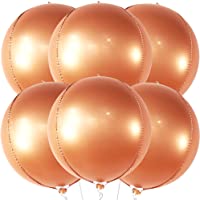 Big Rose Gold Foil Balloon - Pack Of 6 | Big 22 Inch, 360 Degree Sphere 4D Round Rose Gold Balloons | Rose Gold Metallic…