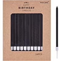 PHD CAKE 24-Count Black Long Thin Birthday Candles, Cake Candles, Birthday Parties, Wedding Decorations, Party Candles