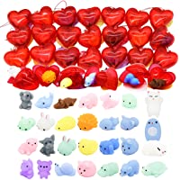 28 Packs Kids Valentine Mochi Squishy Set Includes 28 Mochi Squishies Filled Hearts and Valentine Cards for Kids…
