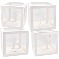 DUBEDAT 4 White Clear Baby Boxes with Baby Letters Party Decoration - Transparent Ballon Boxes Backdrop - Baby Shower…