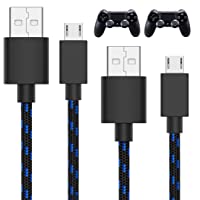 TALK WORKS Charger Cable for PS4 Controller 10 ft (2-Pack) - Long Heavy Duty Braided Micro USB Cord Charging Compatible…