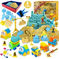 Play Construction Sand Kit - 3lbs Sand with 2 Colors, 6 Mini Construction Trucks, Construction Toys and Signs, Animal…