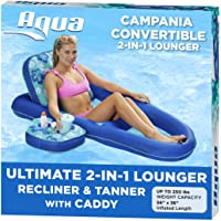 Aqua Campania Ultimate 2-in-1 - Inflatable Pool Float and Recliner with Adjustable Backrest and Caddy - Teal Hibiscus