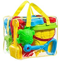 FoxPrint Beach Sand Toy Set Models & Molds, Bucket, Shovels, Rakes, Mesh Bag with Pull Strings Zippered Bag Colors May…
