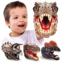 Geyiie Dinosaur Hand Puppets, Dinosaur Toys Set Soft Rubber, Realistic Tyrannosaurus, Triceratops Puppet Dino Toys for…