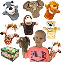 Animal Friends Deluxe Kids Hand Puppets with Working Mouth (Pack of 6) for Imaginative Play