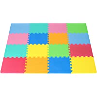 ProSource Kids Foam Puzzle Floor Play Mat with Solid Colors, 36 Tiles or 16 Tiles with Borders