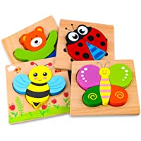 SKYFIELD Wooden Animal Puzzles for Toddlers 1 2 3 Years Old, Boys & Girls Educational Toys Gift with 4 Animal Patterns…