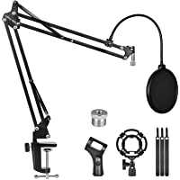 Microphone Stand for Blue Yeti,Boom Arm Scissor Mic Stand with Windscreen and Double layered screen Pop Filter Heavy…