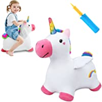 iPlay, iLearn Bouncy Pals Unicorn Hopping Horse Plush, Outdoor n Indoor Ride on Animal Toys, Inflatable Hopper, Activity…