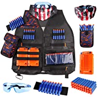 Kids Tactical Vest Kit for Nerf Guns N-Strike Elite Series with Refill Darts Dart Pouch, Reload Clip Tactical Mask Wrist…