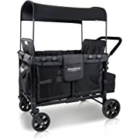 WONDERFOLD W4 4 Seater Multi-Function Quad Stroller Wagon with Removable Raised Seats and Slidable Canopy, Black