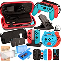 EOVOLA Accessories Kit for Nintendo Switch / Switch OLED Model Games Bundle Wheel Grip Caps Carrying Case Screen…