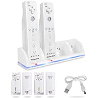 4-in-1 Charging Station for Wii&Wii U Remote Controller,Charger with 4 Rechargeable Battery Packs (4 Port Charging…